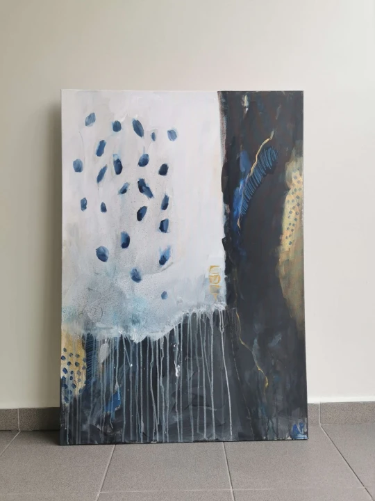 winter1_obraz_100x70_czarny_bialy_niebieski_zloty_do_salonu