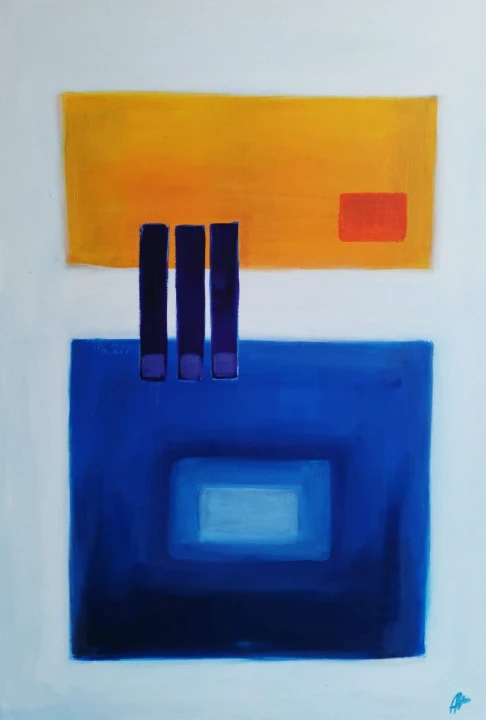 obraz-olejny-abstrakcja-niebieski-pomaranczowy-100×70